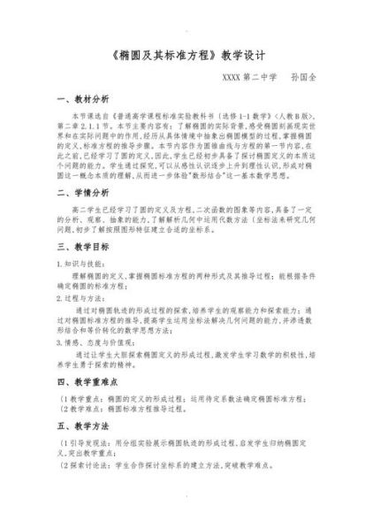 椭圆的标准方程教学反思 椭圆及其标准方程教学设计