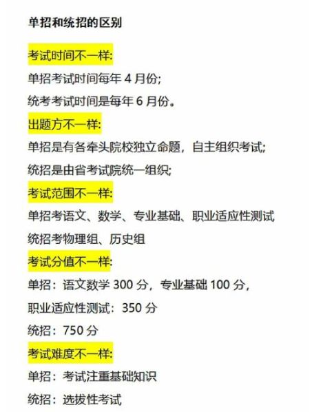 单独考试和全国统考的区别 单招和统招的区别