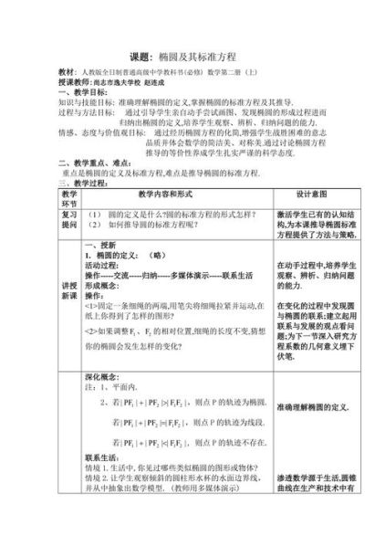 椭圆的标准方程教学设计与反思 椭圆标准方程面试教案