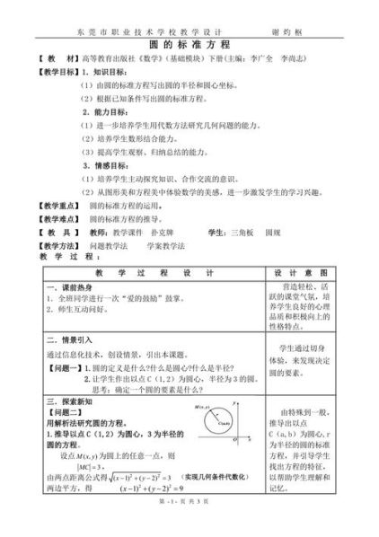 圆的标准方程的说课稿 圆方程的五种形式