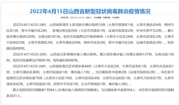 疫情最新消息今天山西,山西疫情最新消息今天新增疫情分佈地区